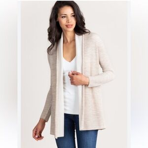 Overland Alpaca Wool Blend Tan & Cream Open Front Reversible Cardigan Sweater